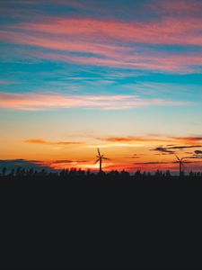 Preview wallpaper turbine, sunset, dusk, dark, nature