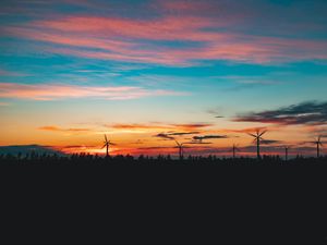 Preview wallpaper turbine, sunset, dusk, dark, nature