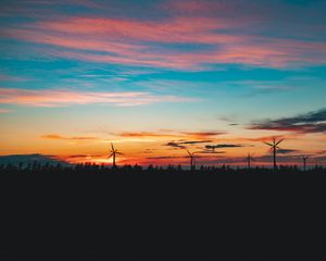 Preview wallpaper turbine, sunset, dusk, dark, nature