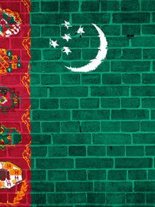 Preview wallpaper turkmenistan, flag, wall stones