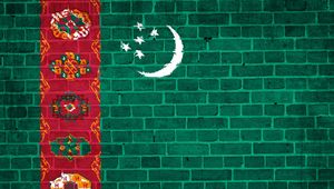 Preview wallpaper turkmenistan, flag, wall stones