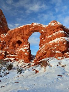 Preview wallpaper turret arch, relief, snow, nature