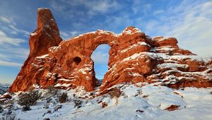 Preview wallpaper turret arch, relief, snow, nature