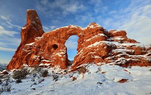 Preview wallpaper turret arch, relief, snow, nature