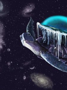 Preview wallpaper turtle, planet, space, elephants