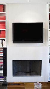 Preview wallpaper tv, fireplace, books, shelves, boxes, comfort