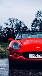 Preview wallpaper tvr, car, sportscar, red, wet, front view