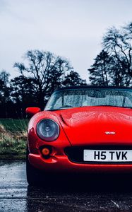 Preview wallpaper tvr, car, sportscar, red, wet, front view