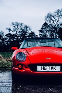 Preview wallpaper tvr, car, sportscar, red, wet, front view