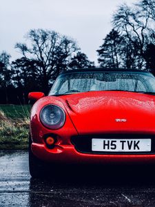 Preview wallpaper tvr, car, sportscar, red, wet, front view