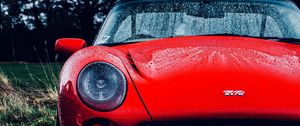 Preview wallpaper tvr, car, sportscar, red, wet, front view