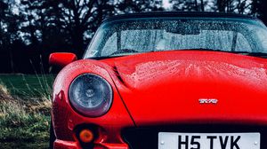 Preview wallpaper tvr, car, sportscar, red, wet, front view
