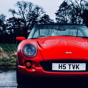 Preview wallpaper tvr, car, sportscar, red, wet, front view