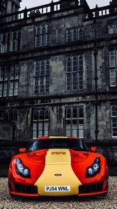 Preview wallpaper tvr sagaris, car, sportscar, red, yellow, front view