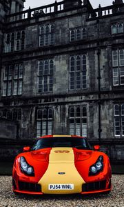 Preview wallpaper tvr sagaris, car, sportscar, red, yellow, front view