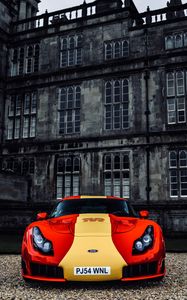 Preview wallpaper tvr sagaris, car, sportscar, red, yellow, front view