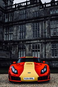 Preview wallpaper tvr sagaris, car, sportscar, red, yellow, front view