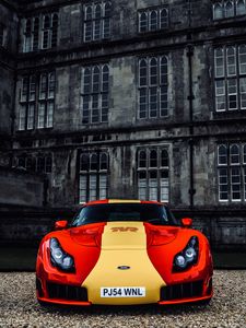 Preview wallpaper tvr sagaris, car, sportscar, red, yellow, front view