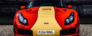 Preview wallpaper tvr sagaris, car, sportscar, red, yellow, front view