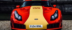 Preview wallpaper tvr sagaris, car, sportscar, red, yellow, front view