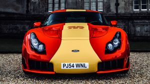 Preview wallpaper tvr sagaris, car, sportscar, red, yellow, front view