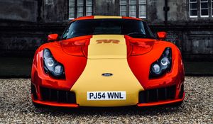 Preview wallpaper tvr sagaris, car, sportscar, red, yellow, front view