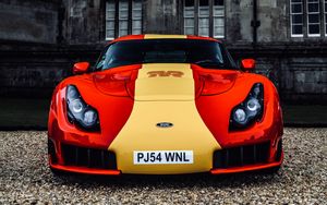 Preview wallpaper tvr sagaris, car, sportscar, red, yellow, front view