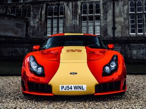 Preview wallpaper tvr sagaris, car, sportscar, red, yellow, front view