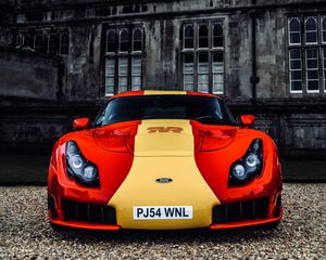 Preview wallpaper tvr sagaris, car, sportscar, red, yellow, front view