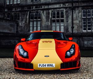 Preview wallpaper tvr sagaris, car, sportscar, red, yellow, front view