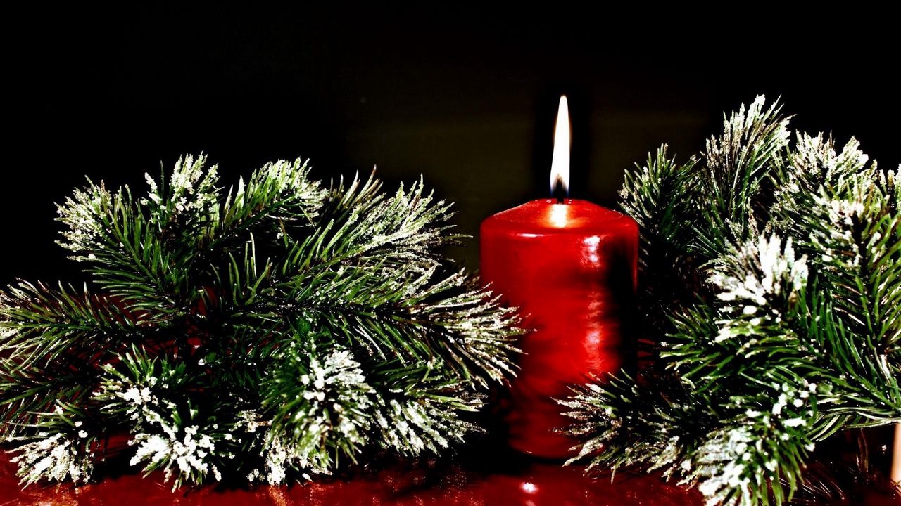 Wallpaper twigs, pine needles, christmas candle, surface