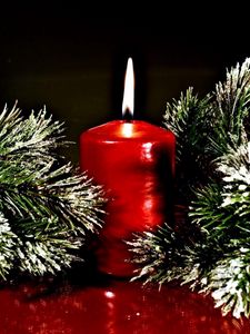 Preview wallpaper twigs, pine needles, christmas candle, surface