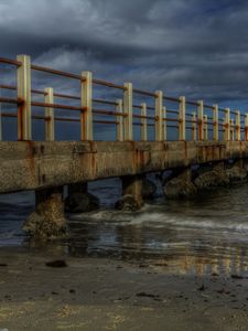 Preview wallpaper twilight, bridge, beach, landscape