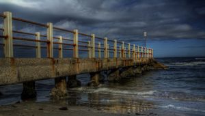 Preview wallpaper twilight, bridge, beach, landscape