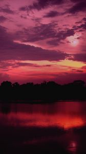 Preview wallpaper twilight, lake, trees, sunset, sky, purple, dark