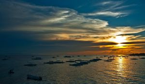 Preview wallpaper twilight, sea, sky, boats, decline