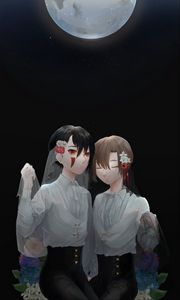 Preview wallpaper twins, moon, anime, art