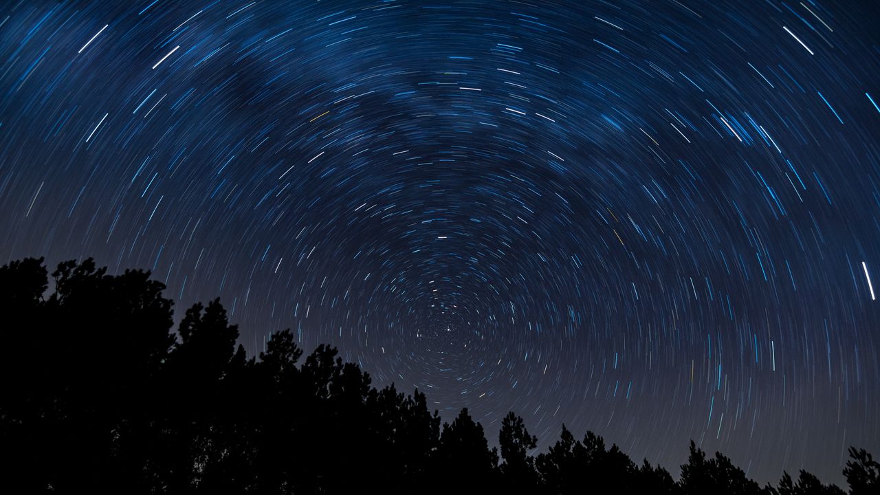 Wallpaper twisting, starry sky, trees