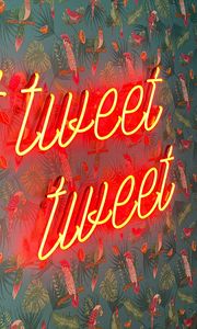 Preview wallpaper twitt, neon, inscription, birds, pattern