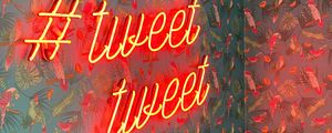 Preview wallpaper twitt, neon, inscription, birds, pattern