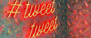 Preview wallpaper twitt, neon, inscription, birds, pattern