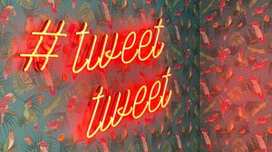 Preview wallpaper twitt, neon, inscription, birds, pattern