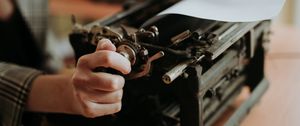 Preview wallpaper typewriter, paper, hands, retro