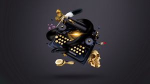 Preview wallpaper typewriter, skull, witch, snake, ink