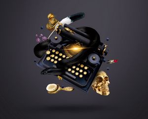 Preview wallpaper typewriter, skull, witch, snake, ink