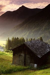 Preview wallpaper tyrol, austria, misty, mountain, village
