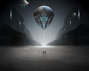 Preview wallpaper ufo, silhouettes, planet, space, fantastic, sci-fi