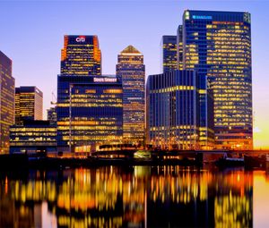 Preview wallpaper uk, england, london, night, buildings, river, reflection, city lights