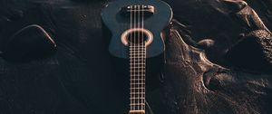 Preview wallpaper ukulele, guitar, musical instrument, beach, black