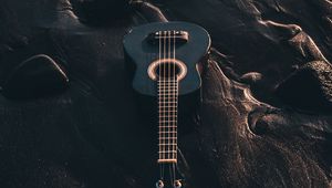 Preview wallpaper ukulele, guitar, musical instrument, beach, black